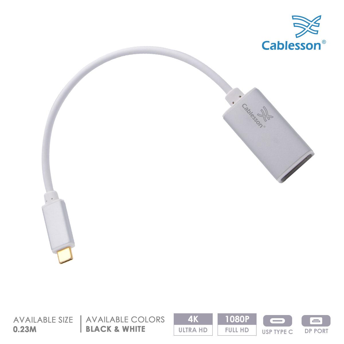 Cablesson USB Type C male to DP female adapter with aluminum shells 0.23M 4K@60Hz (White) — view 2