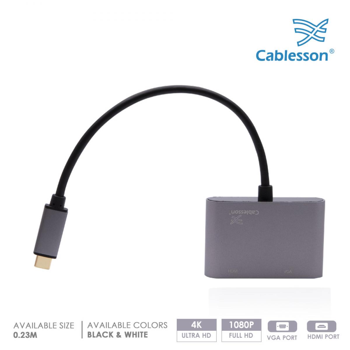 Cablesson USB Type C male to HDMI+VGA female adapter with aluminum shells 0.23M 1080P/4K30Hz (Black) — view 2