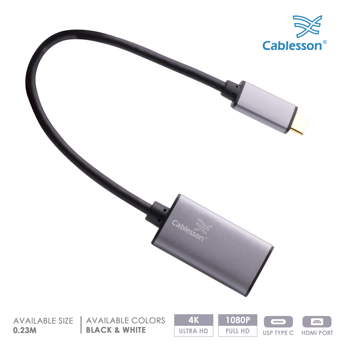Cablesson USB Type C male to HDMI female adapter with aluminum shells 0.23M 4K@30Hz (Black) — view 2