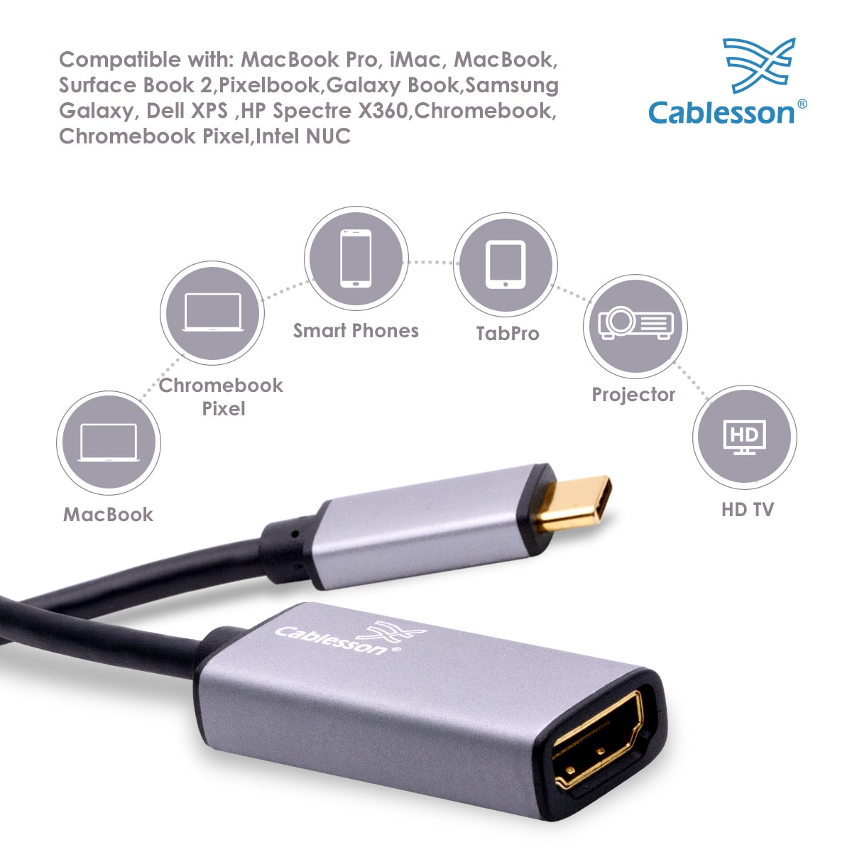 Cablesson USB Type C male to HDMI female adapter with aluminum shells 0.23M 4K@30Hz (Black) — view 3