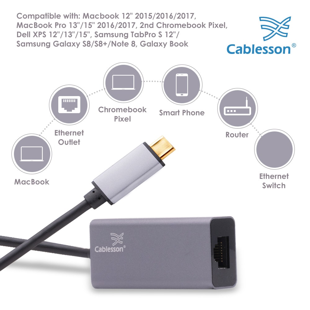 Cablesson USB Type C male to RJ45 adapter with aluminum shells 0.23M support 1000M (Black) — view 3