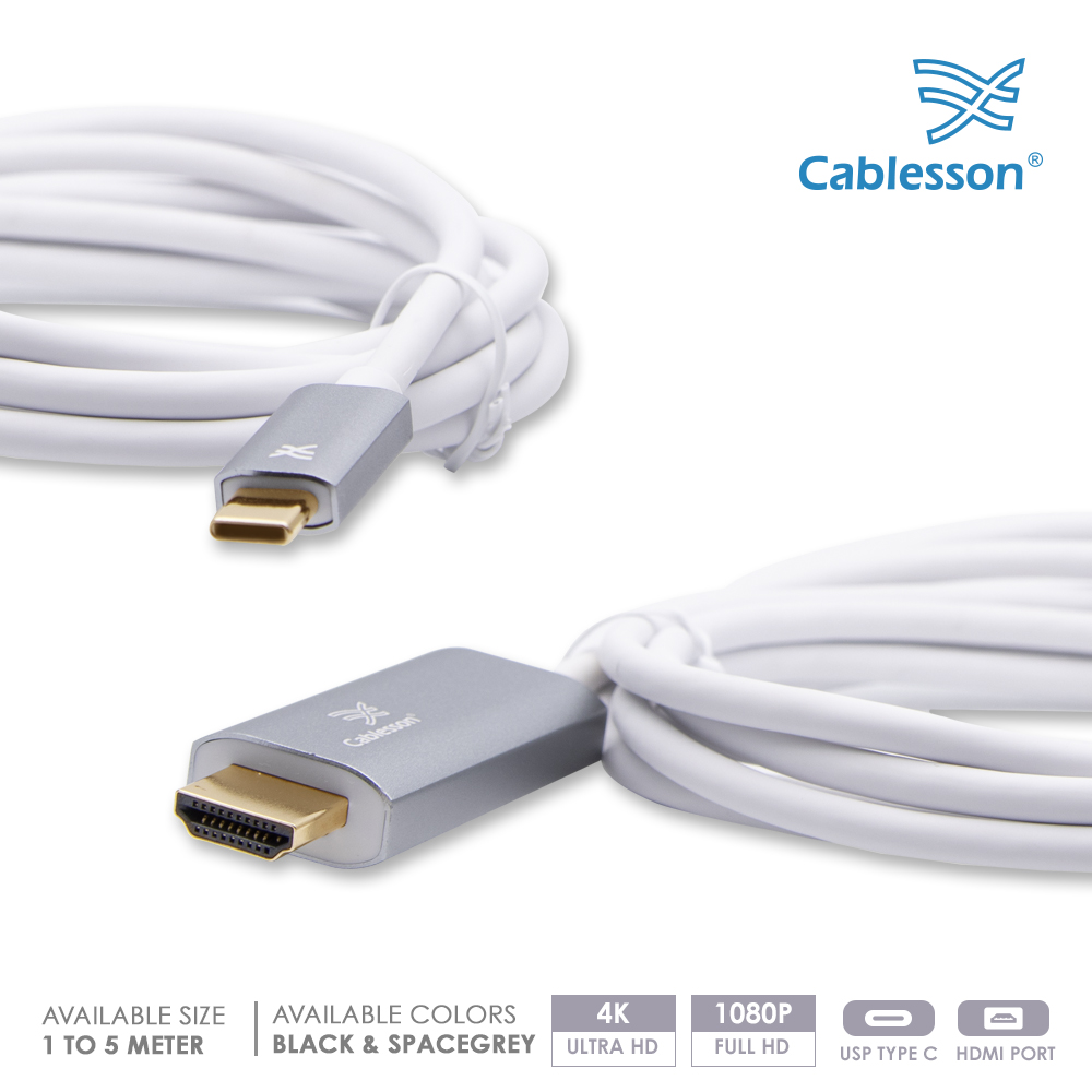 Cablesson USB Type C male to HDMI 2.0 male adapter cable with aluminum shells 5M 4K@60Hz (SpaceGrey) — view 2