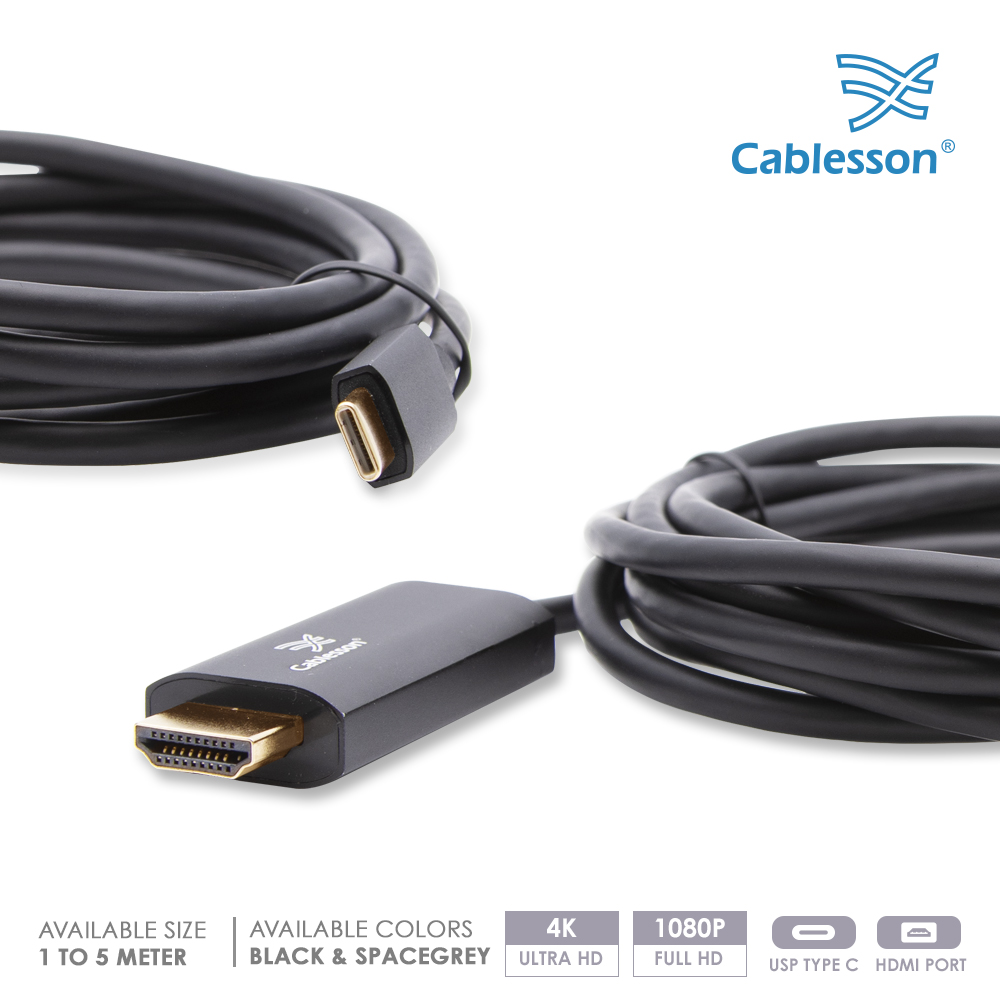 Cablesson USB Type C male to HDMI 2.0 male adapter cable with aluminum shells 3M 4K@60Hz (Black) — view 2