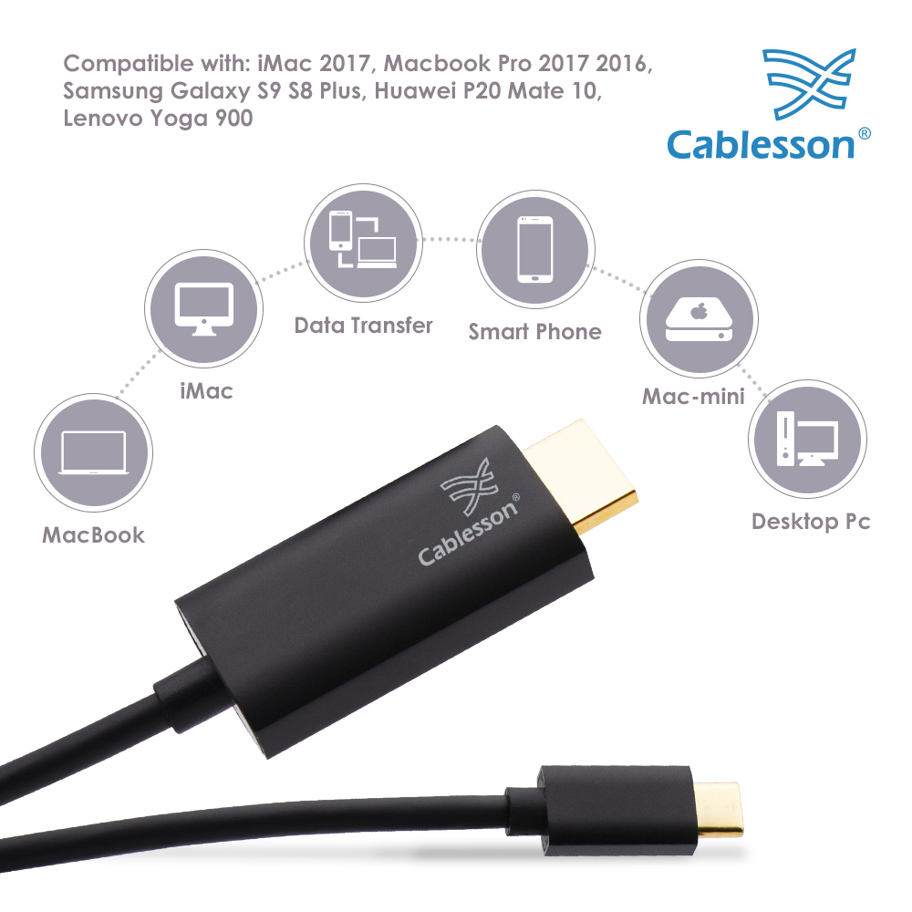 Cablesson USB Type C male to HDMI 2.0 male adapter cable with aluminum shells 3M 4K@60Hz (Black) — view 3