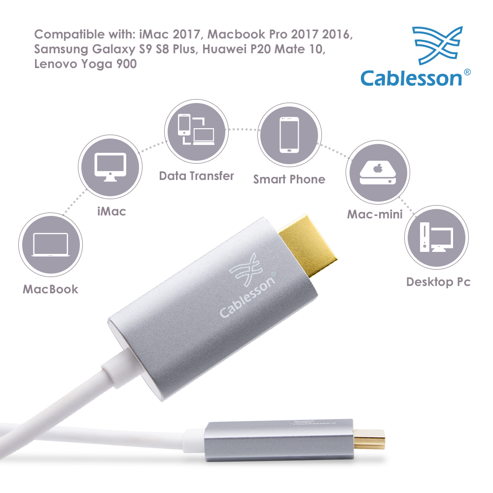 Cablesson USB Type C male to HDMI 2.0 male adapter cable with aluminum shells 2M 4K@60Hz (SpaceGrey) — view 3