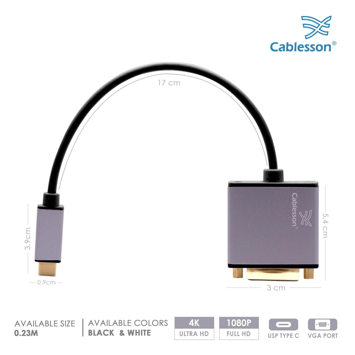 Cablesson USB Type C male to VGA female adapter with aluminum shells 0.23M 1080P@60Hz (Black) — view 2