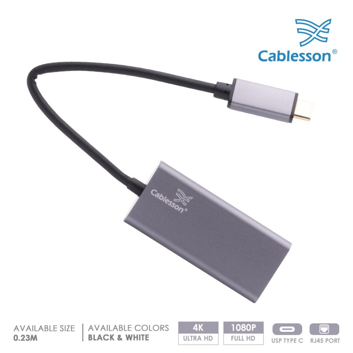 Cablesson USB Type C male to RJ45 adapter with aluminum shells 0.23M support 1000M (Black) — view 2