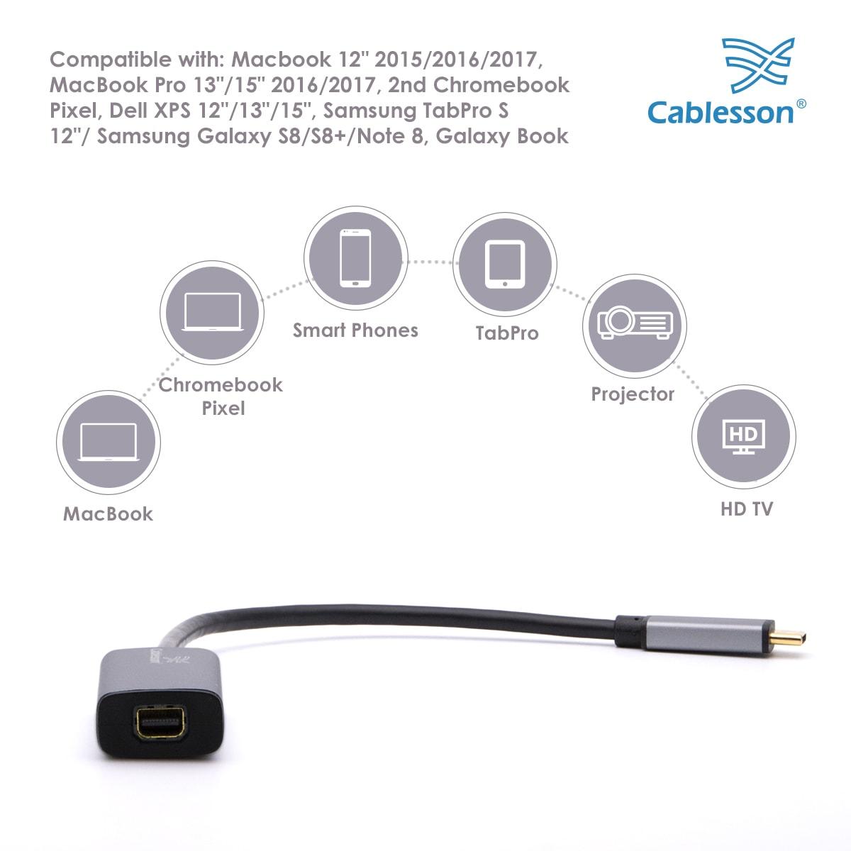 Cablesson USB Type C male to Mini DP female adapter with aluminum shells 0.23M 4K@60Hz (Black) — view 3
