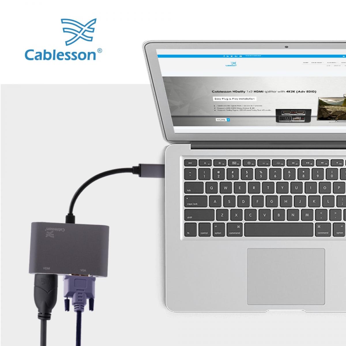 Cablesson USB Type C male to HDMI+VGA female adapter with aluminum shells 0.23M 1080P/4K30Hz (Black) — view 5