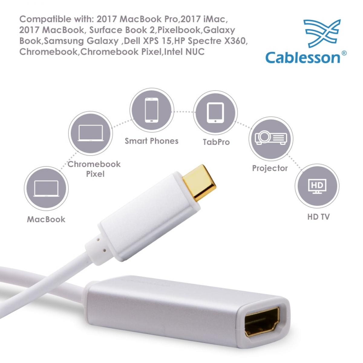 Cablesson USB Type C male to HDMI female adapter with aluminum shells 0.23M 4K@30Hz (White) — view 3