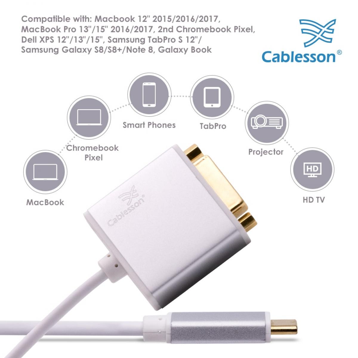 Cablesson USB Type C male to DVI female adapter with aluminum shells 0.23M 4K@30Hz (White) — view 3