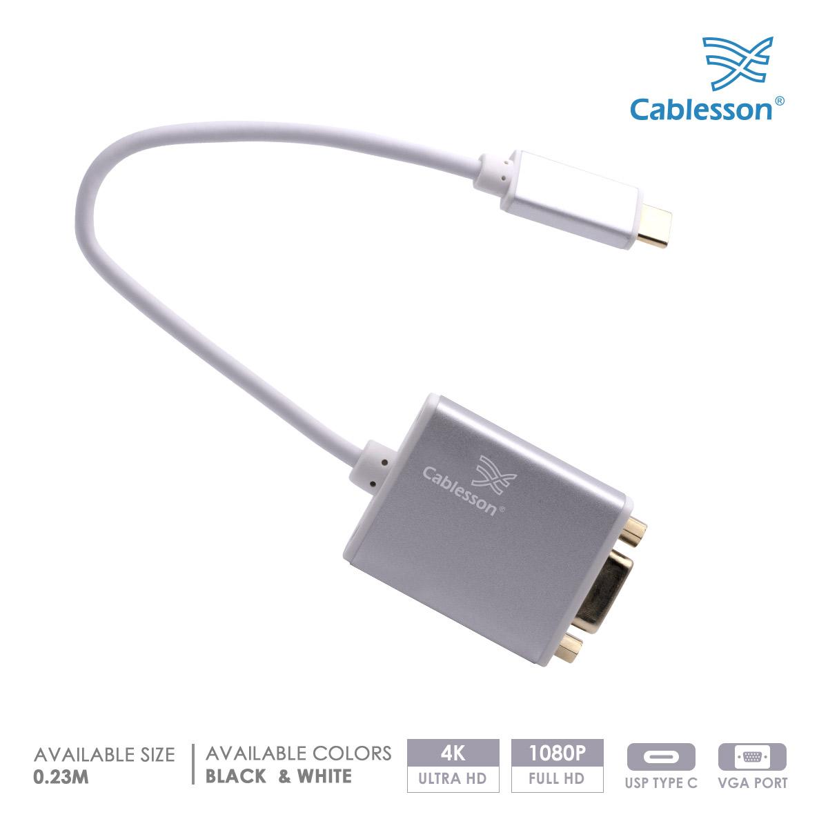 Cablesson USB Type C male to VGA female adapter with aluminum shells 0.23M 1080P@60Hz (White) — view 2