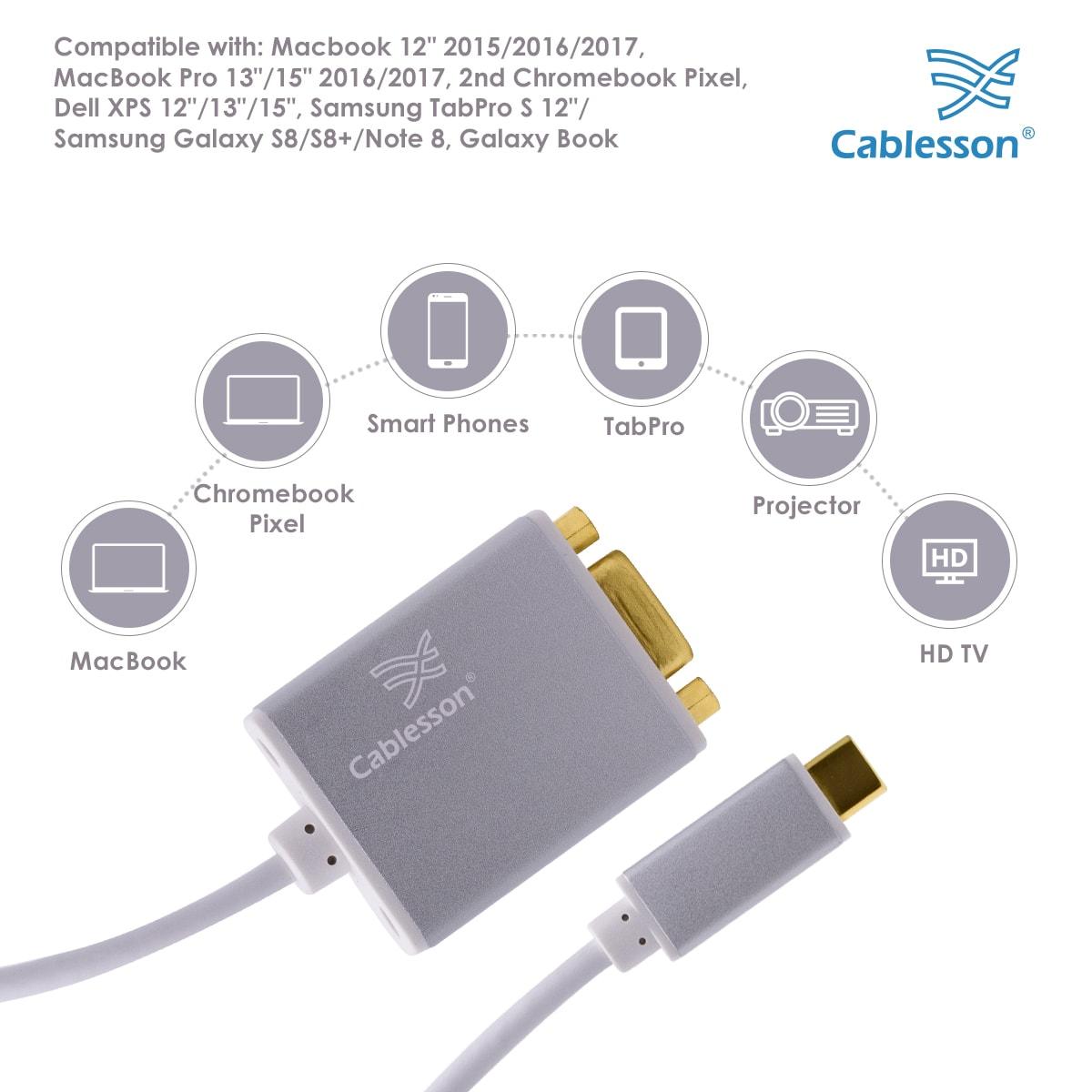 Cablesson USB Type C male to VGA female adapter with aluminum shells 0.23M 1080P@60Hz (White) — view 3
