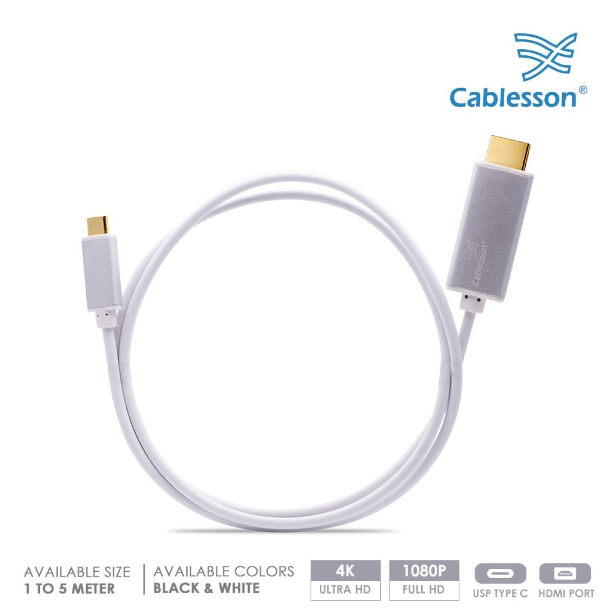 Cablesson USB Type C male to HDMI male adapter cable with aluminum shells 1M 4K@30Hz (White) — view 2