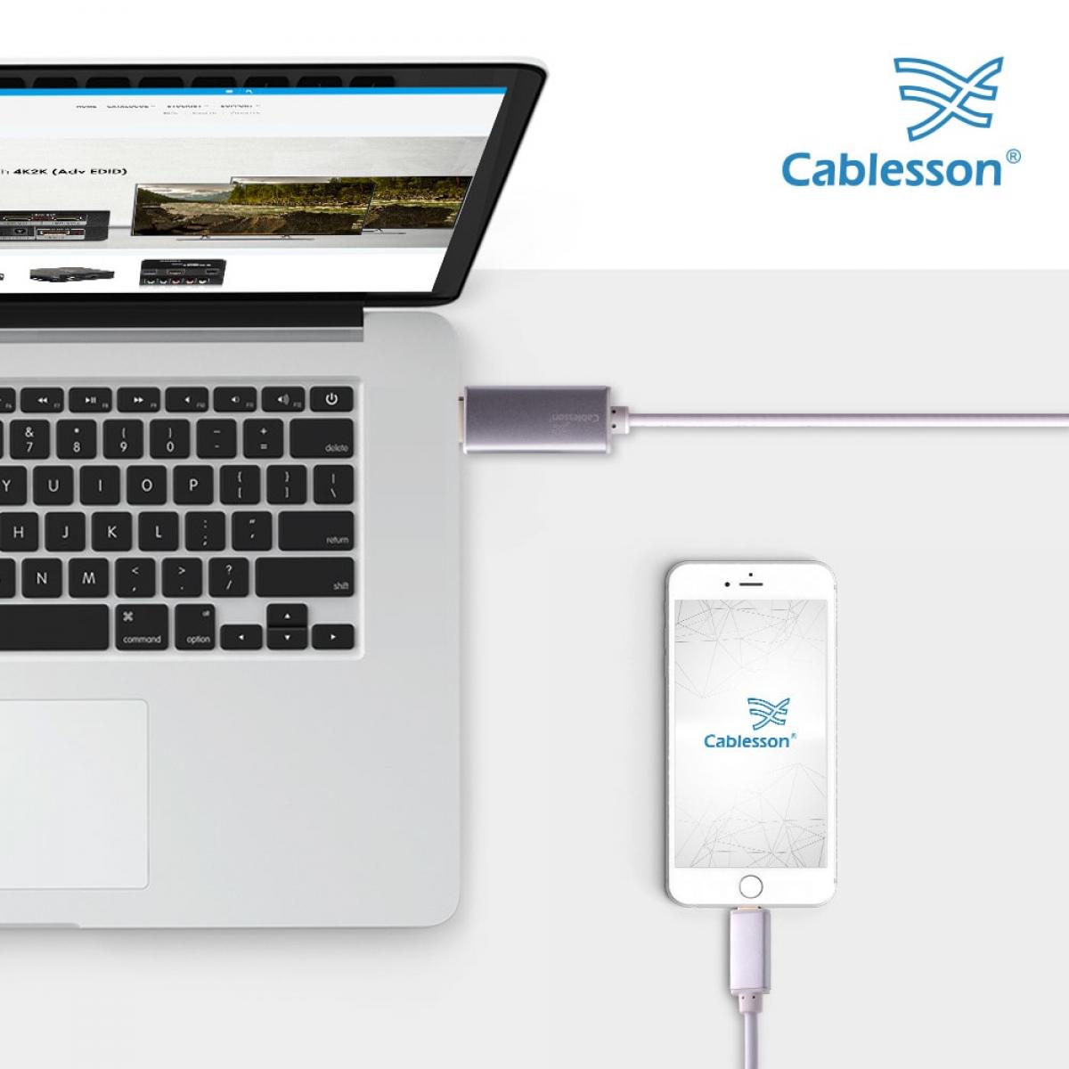 Cablesson USB Type C male to HDMI male adapter cable with aluminum shells 1M 4K@30Hz (White) — view 5