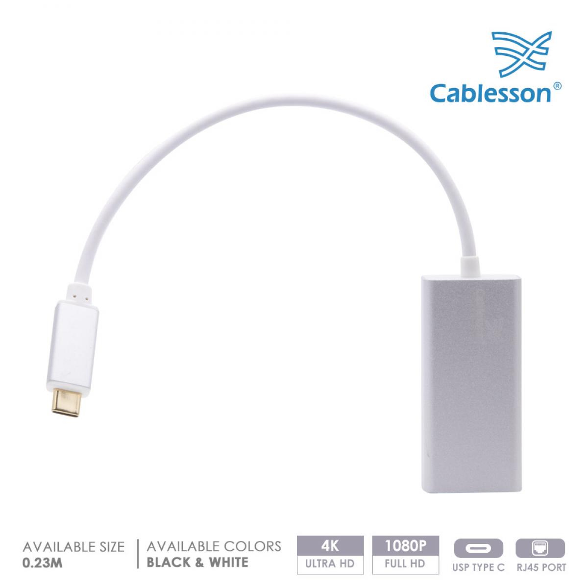 Cablesson USB Type C male to RJ45 adapter with aluminum shells 0.23M support 1000M (White) — view 2