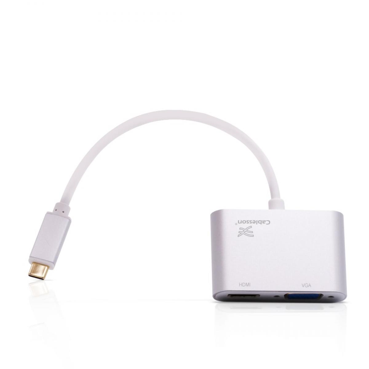 Cablesson USB Type C male to HDMI+VGA female adapter with aluminum shells 0.23M 1080P/4K30Hz (White)