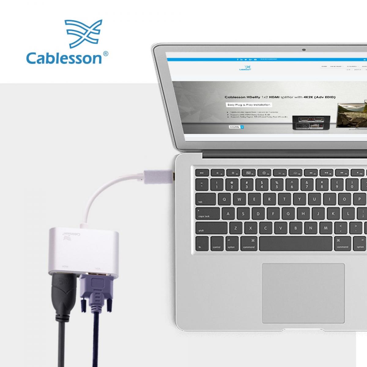 Cablesson USB Type C male to HDMI+VGA female adapter with aluminum shells 0.23M 1080P/4K30Hz (White) — view 5